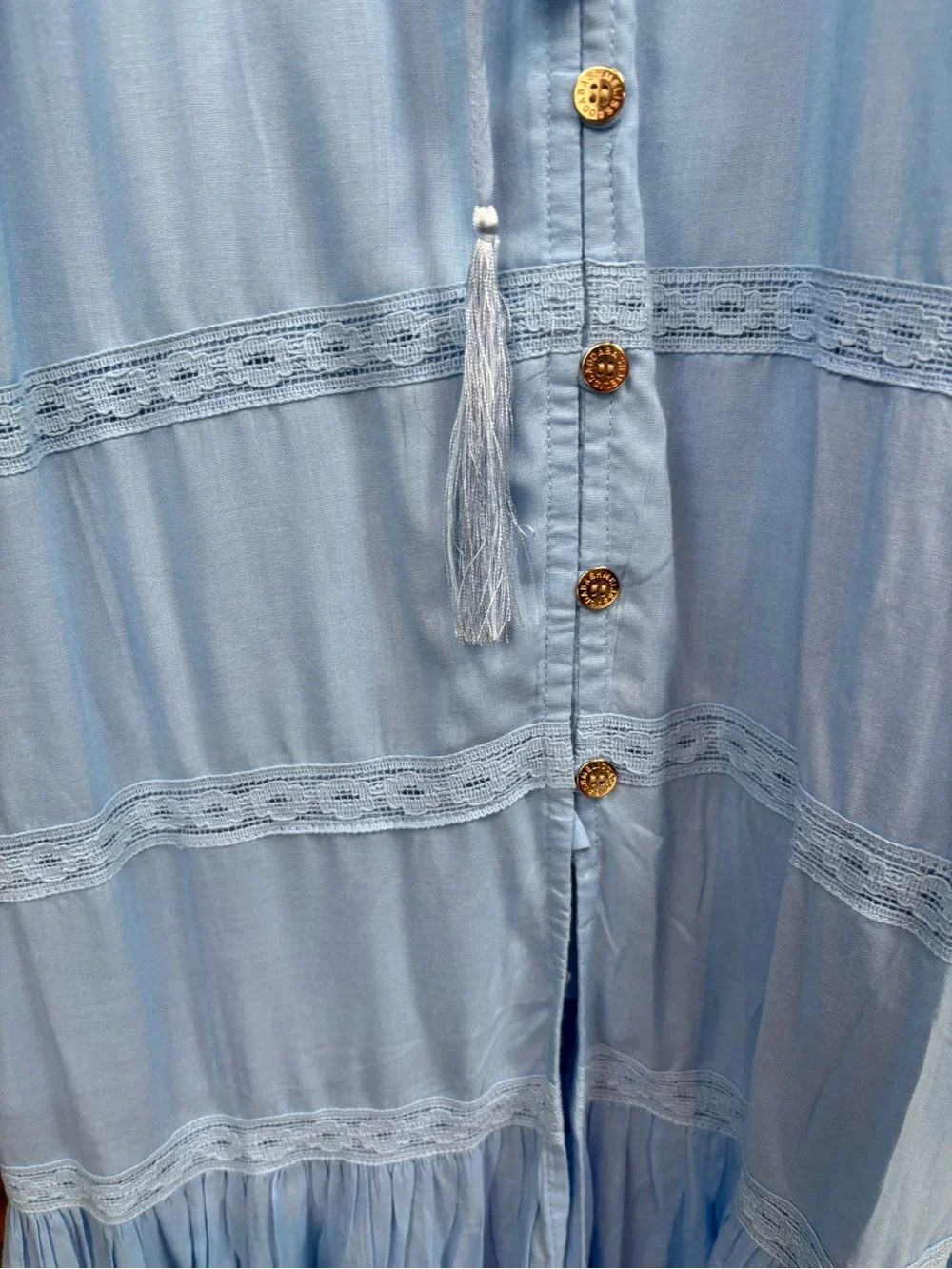 Melissa Odabash Light Blue Ruffle-Shoulder Button-Front Maxi Dress - Picture 6 of 9